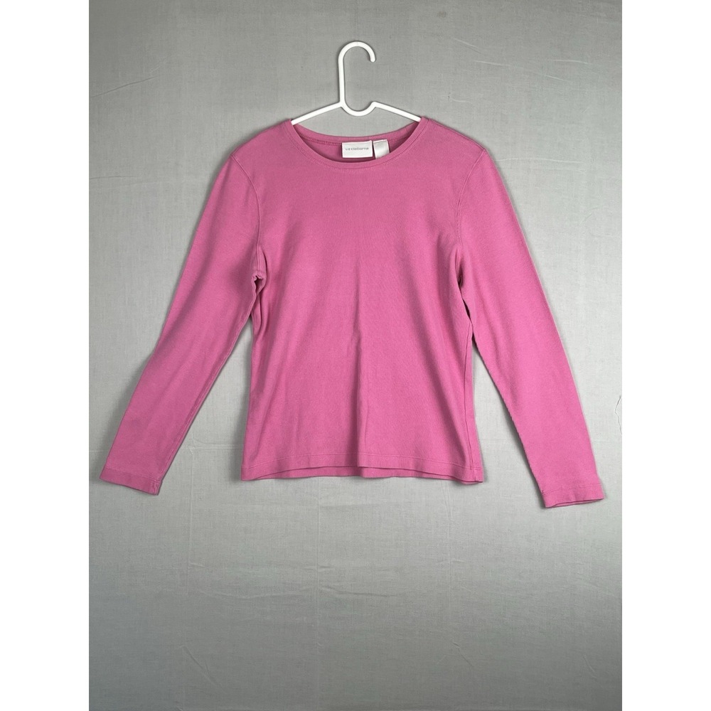 Liz Claiborne Womens Medium Pink Long Sleeve Top Stretch Basic Casual